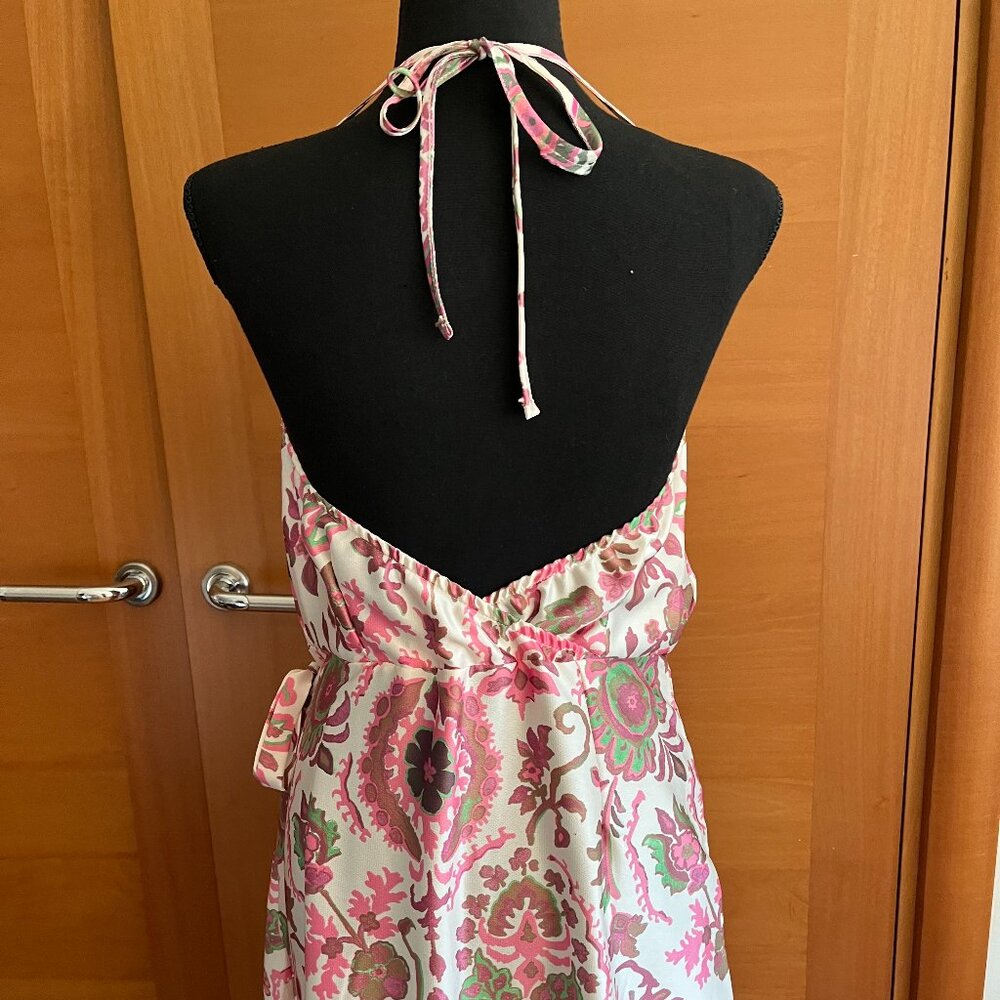 Floral Print Satin Wrap Midi Dress New, Size S/M - Picture 4 of 5